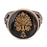 Enameled Tree of Life Model Silver Ring with Triple Crescent Motifs 2